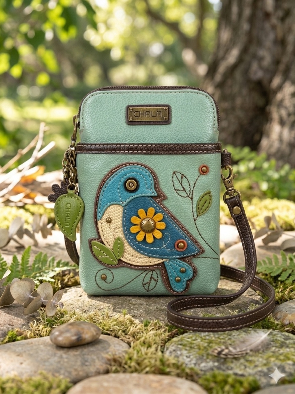 Chala Whimsical Bluebird Convertible Crossbody Bag/Wallet - EUC